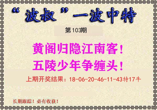 波叔中特 第103期