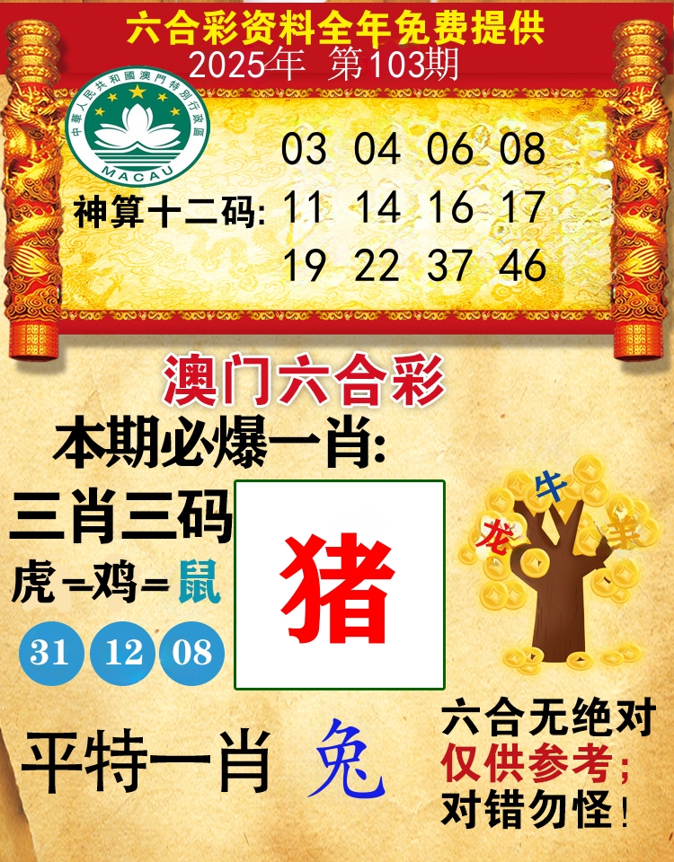 澳门必爆 第103期