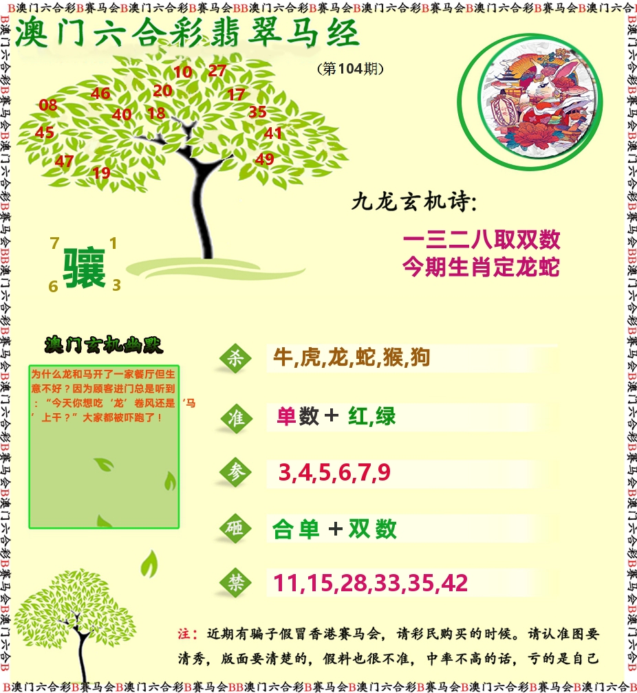 翡翠马经 第104期