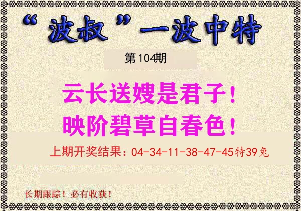 波叔中特 第104期
