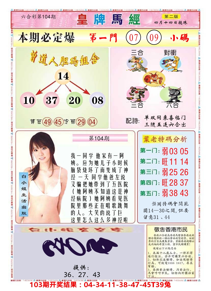 澳门皇牌马经B 第104期