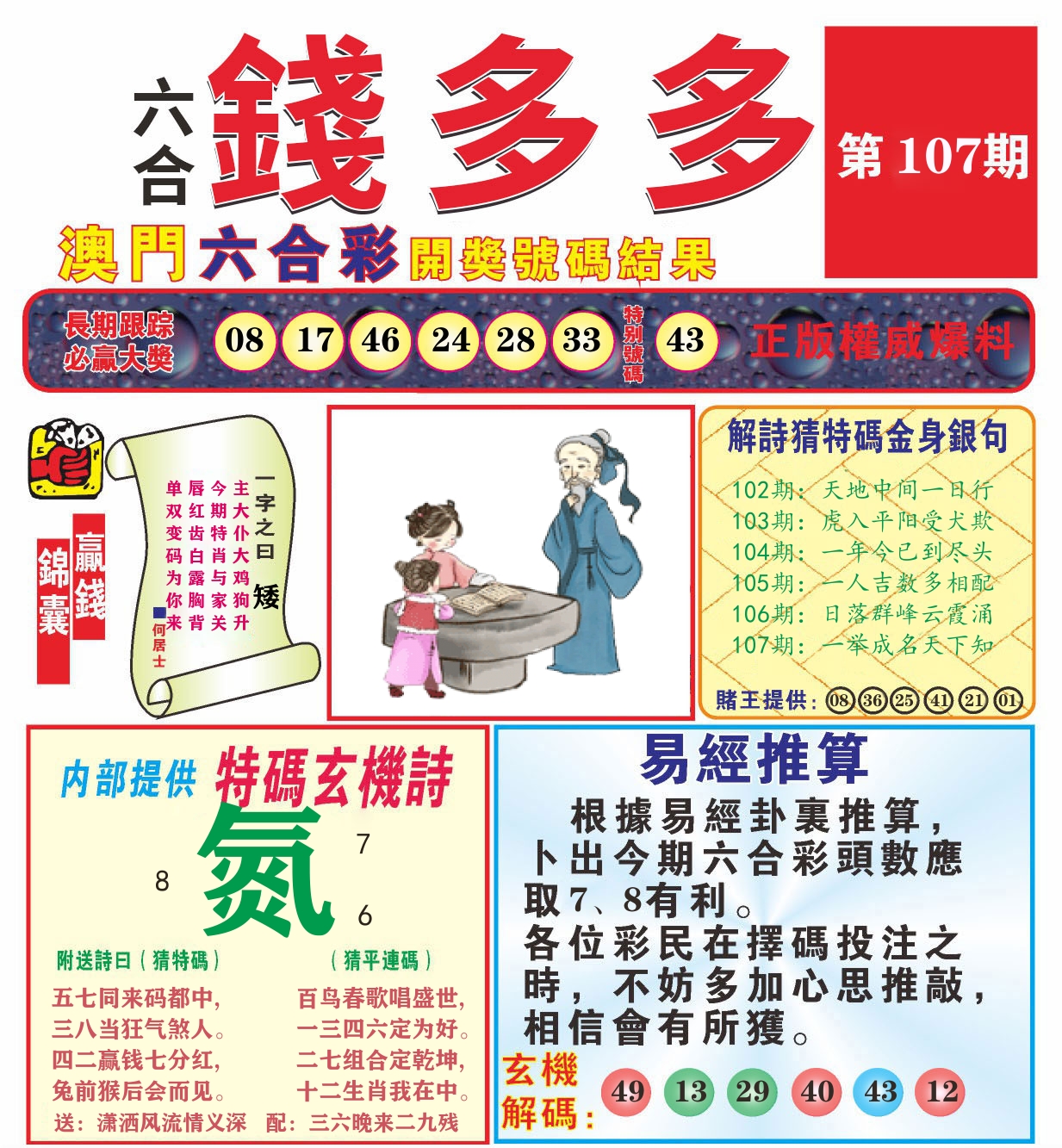 澳门钱多多B 第107期