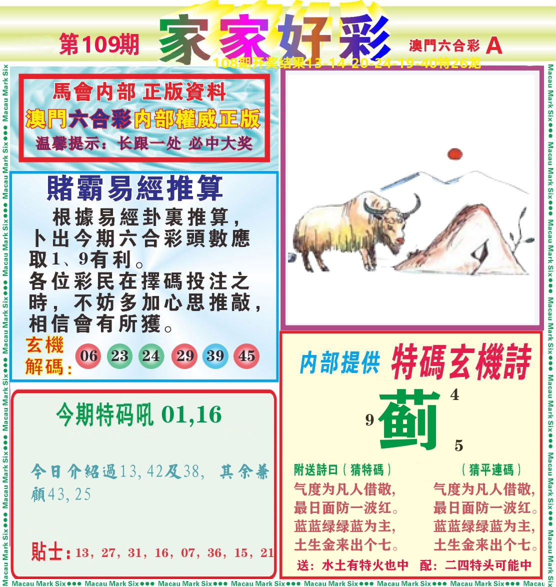 家家好彩A 第109期