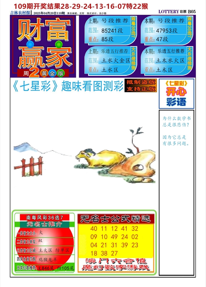 七星彩图A 第110期