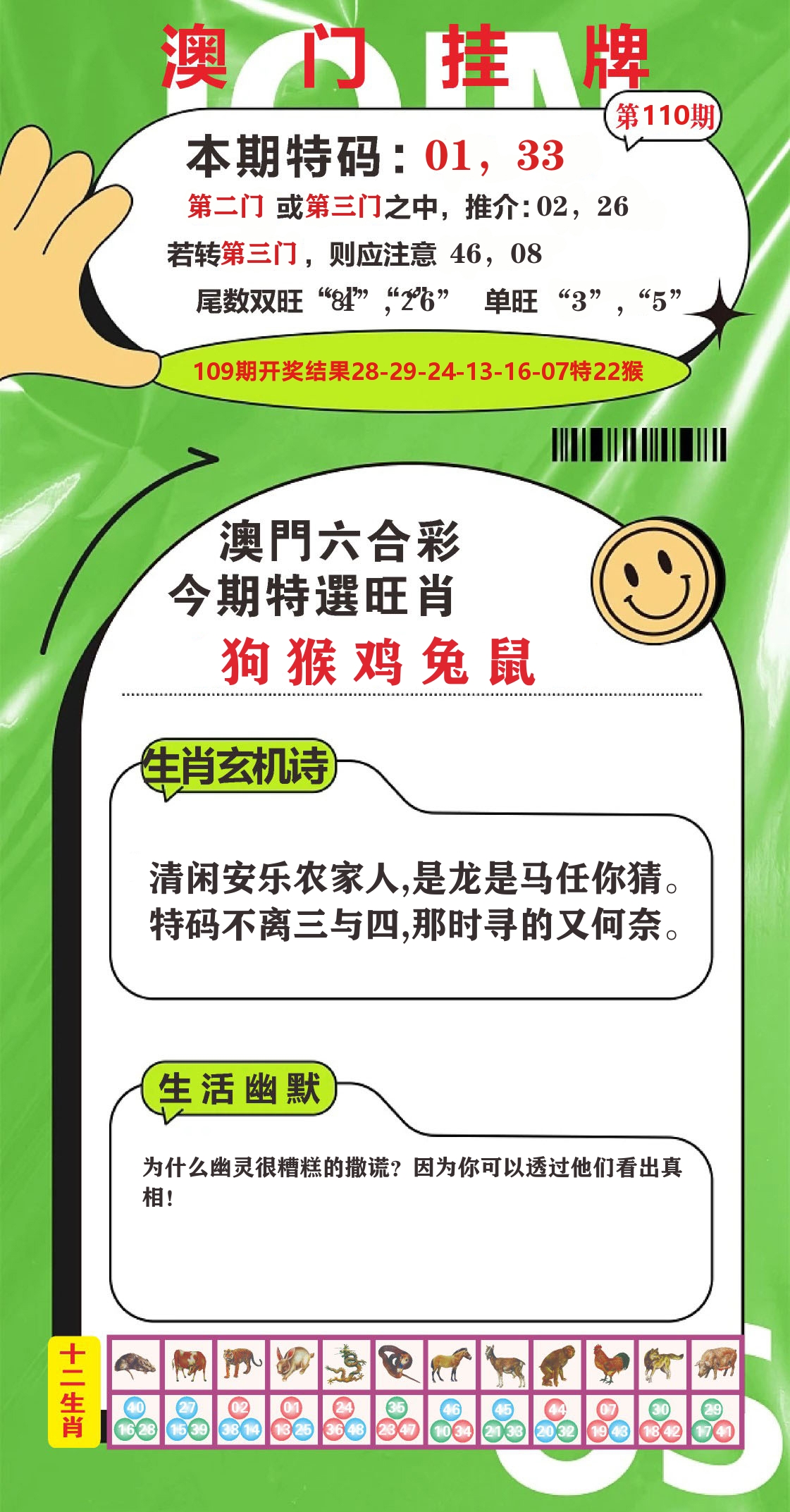 澳门赢天下B 第110期
