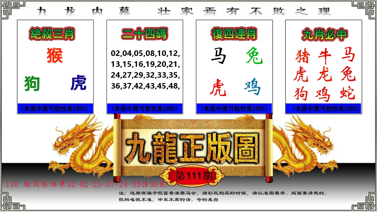 九龙正版图 第111期