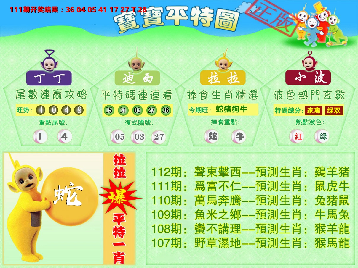 天线宝宝平特图 第112期