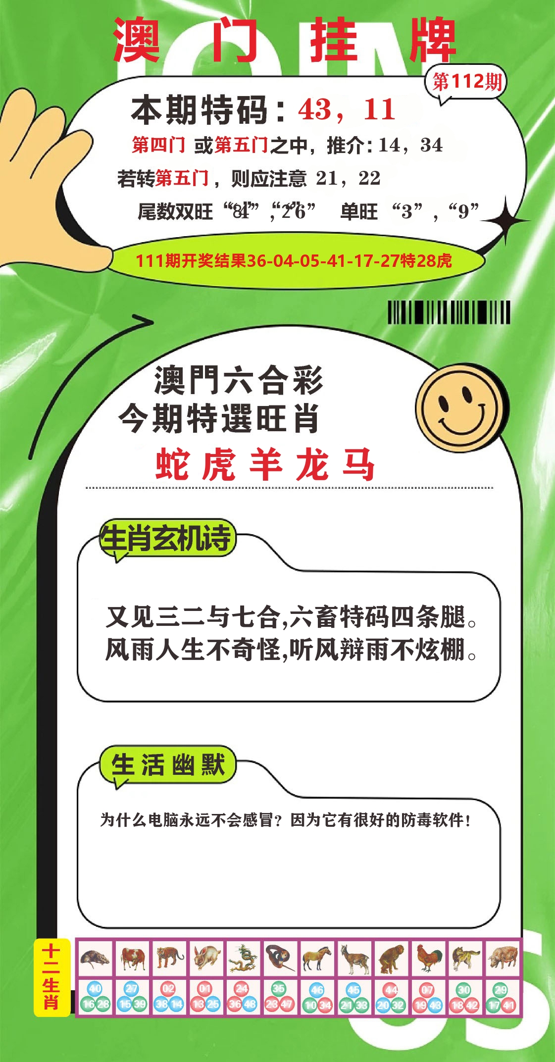 澳门赢天下B 第112期