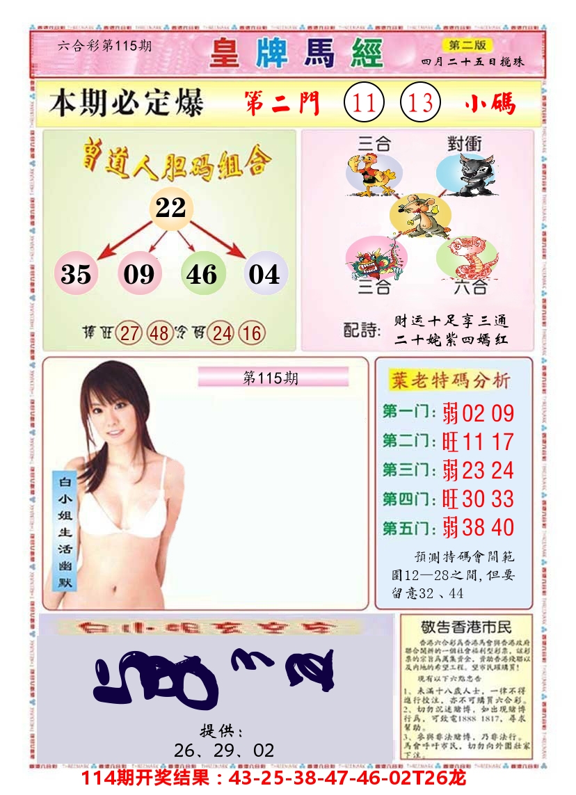 澳门皇牌马经B 第115期