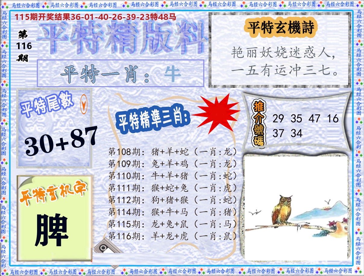 平特精版料 第116期