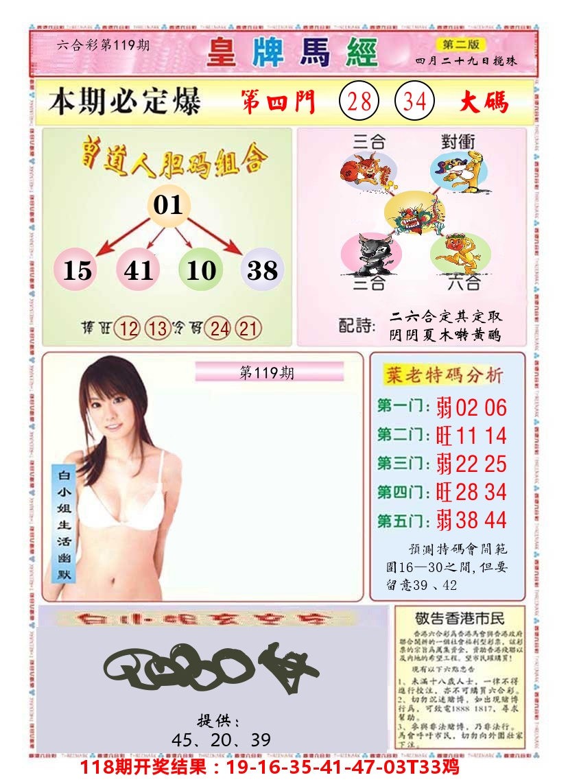 澳门皇牌马经B 第119期