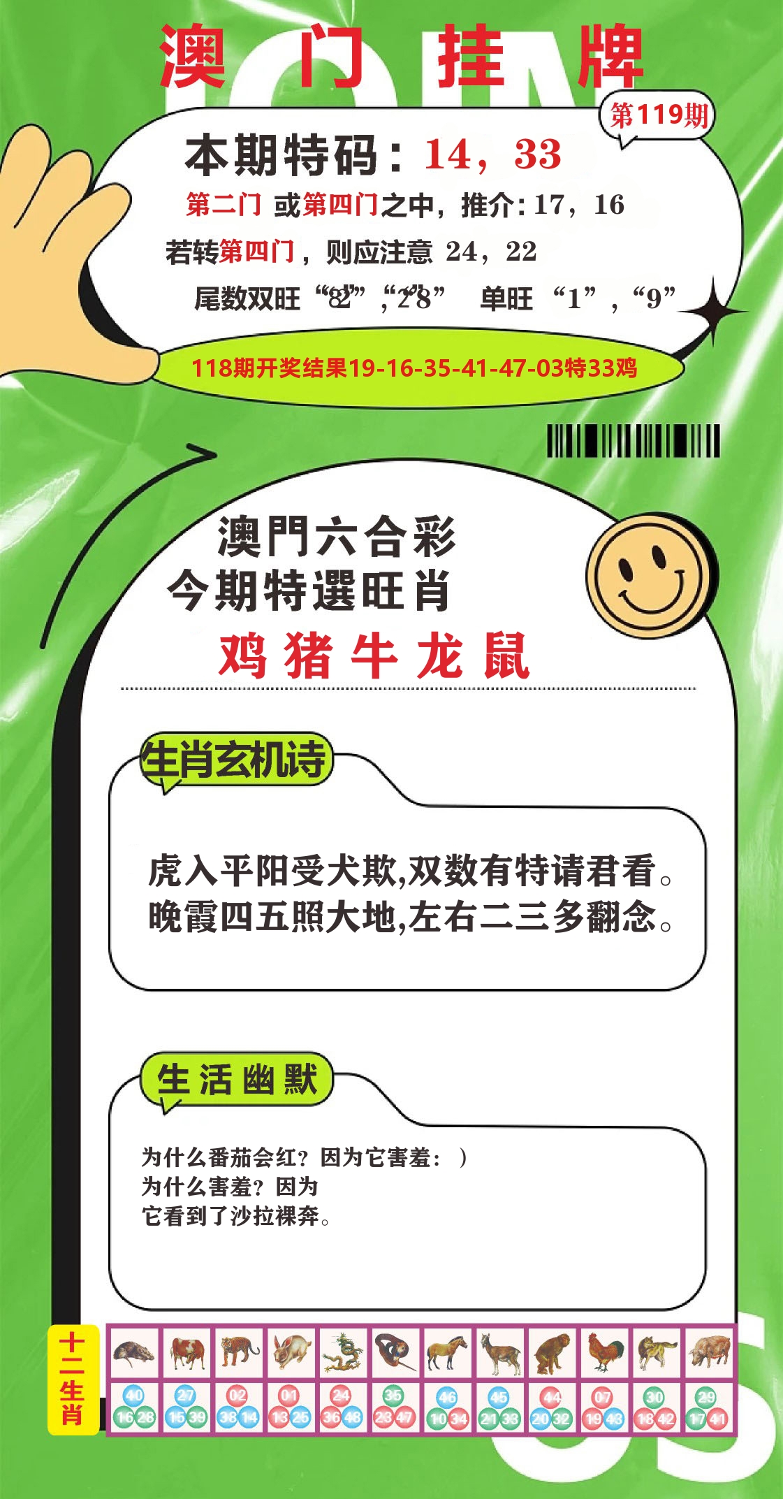 澳门赢天下B 第119期