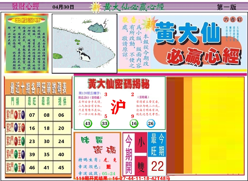 黄大仙必赢心经 第120期