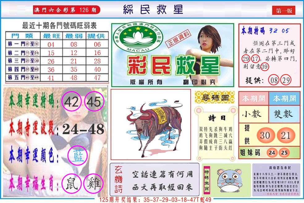 澳门彩民救星 第126期