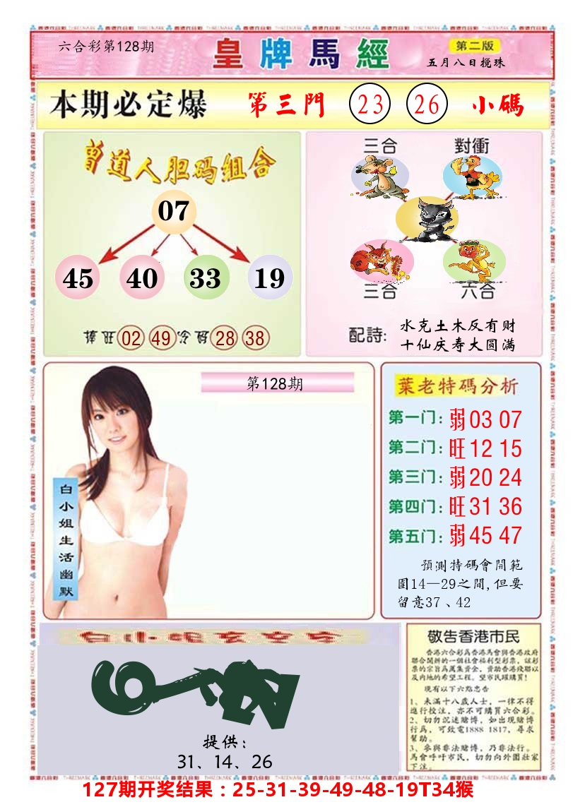 澳门皇牌马经B 第128期
