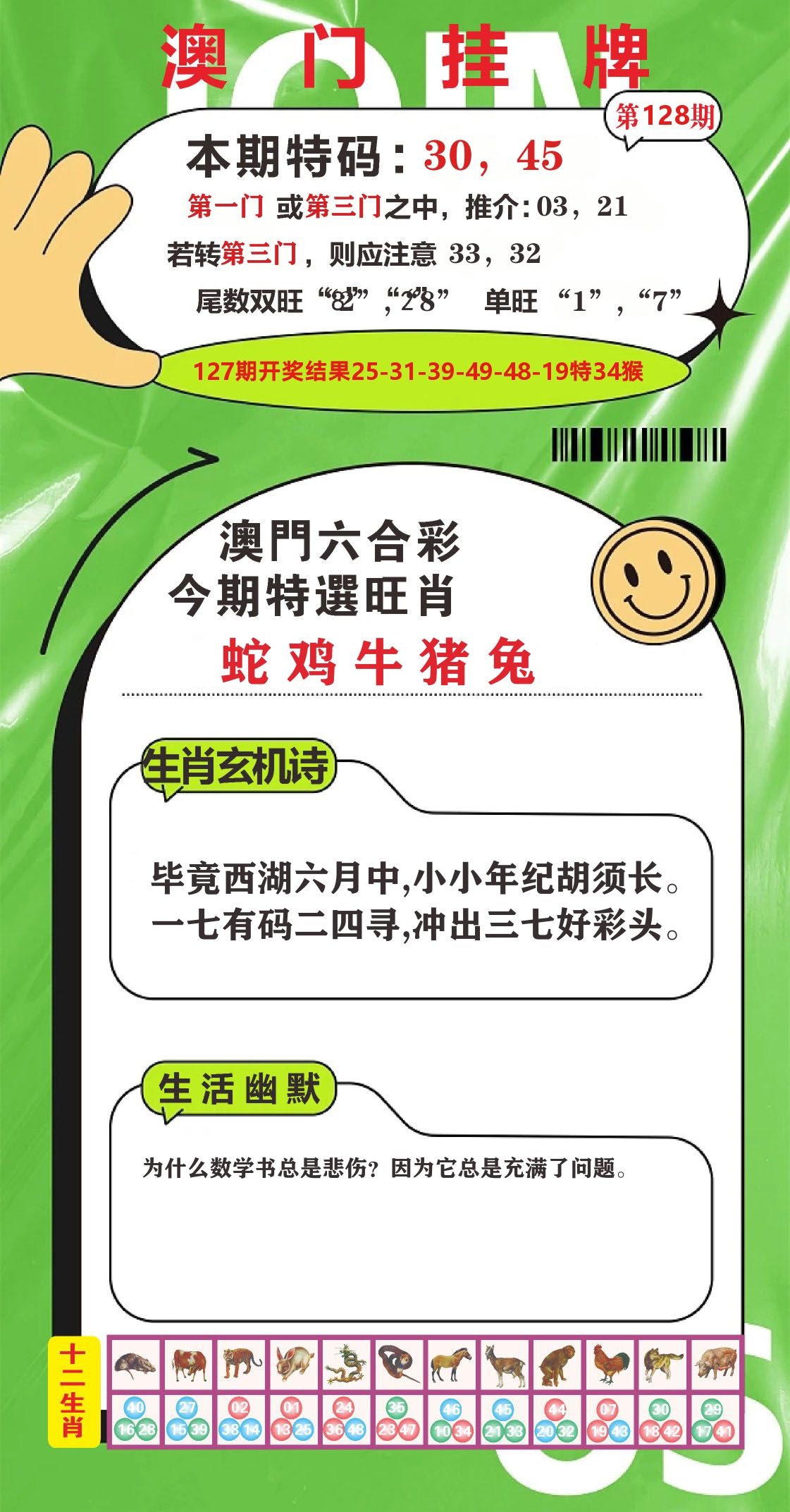 澳门赢天下B 第128期