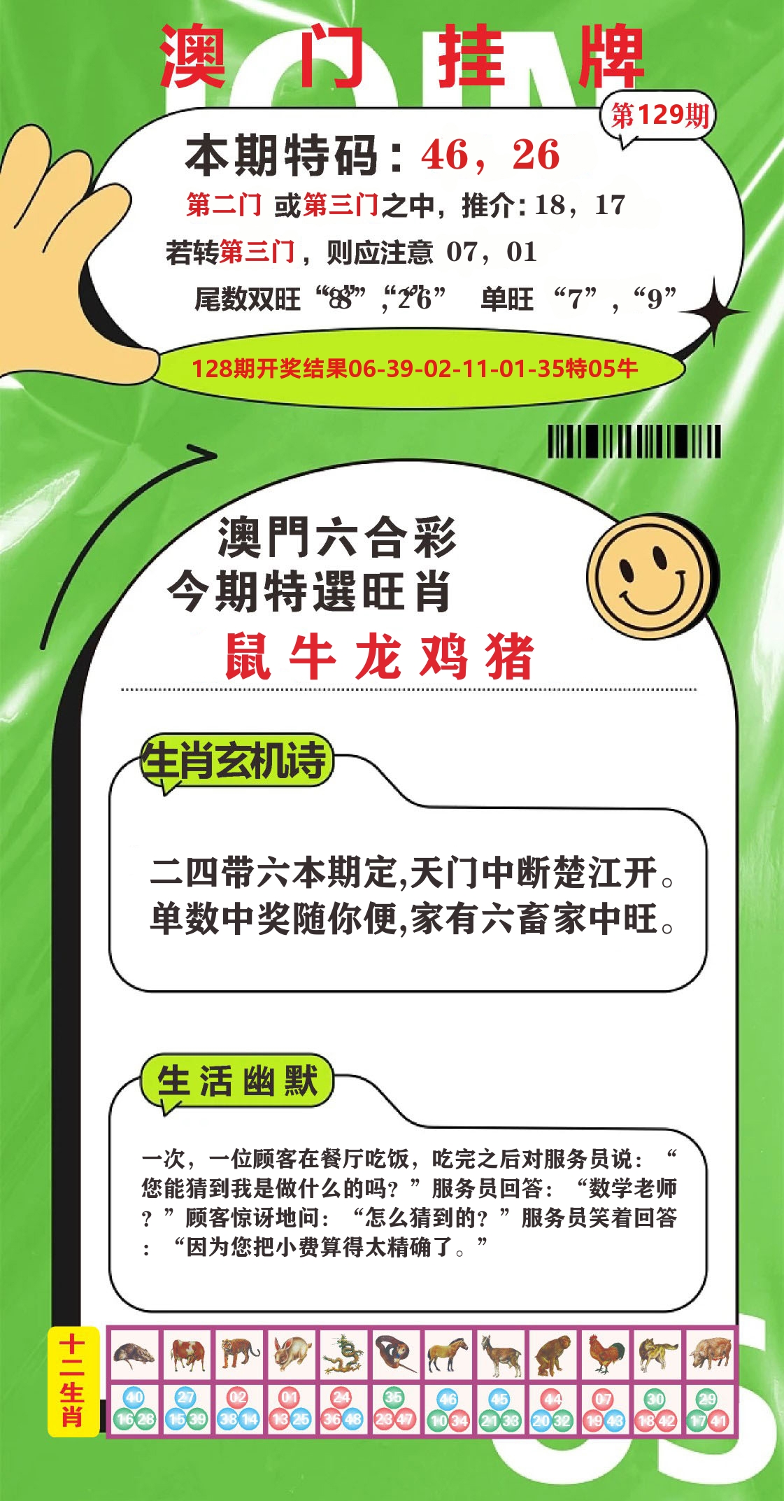 澳门赢天下B 第129期