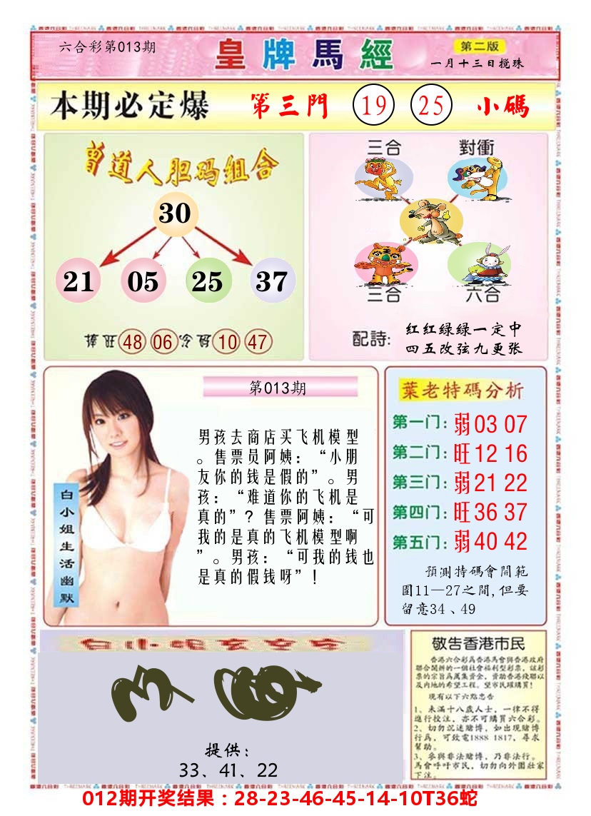 澳门皇牌马经B 第13期