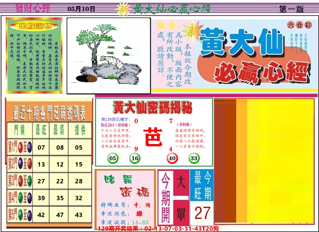 黄大仙必赢心经 第130期
