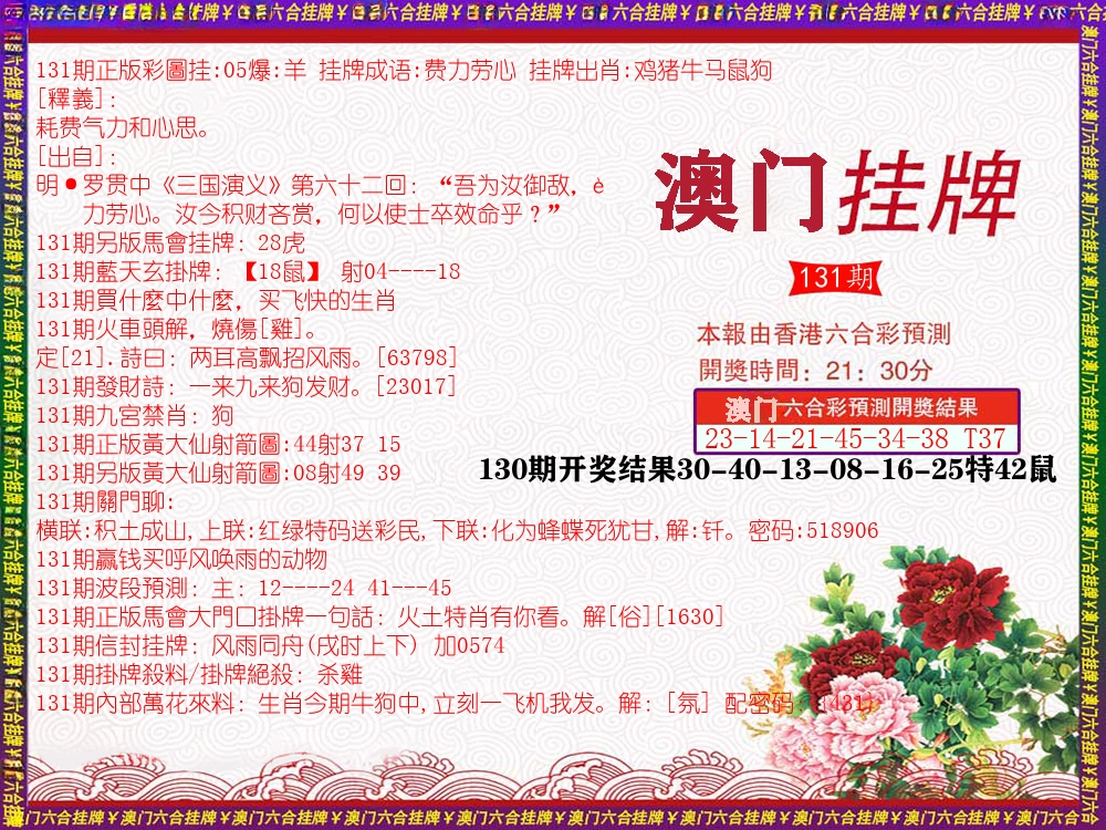 澳门挂牌 第131期