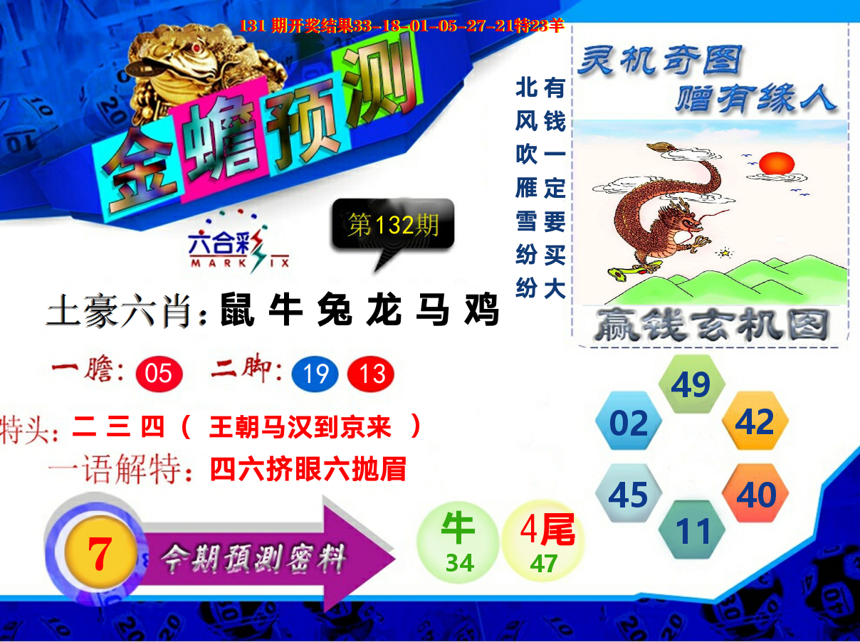 金蟾预测 第132期