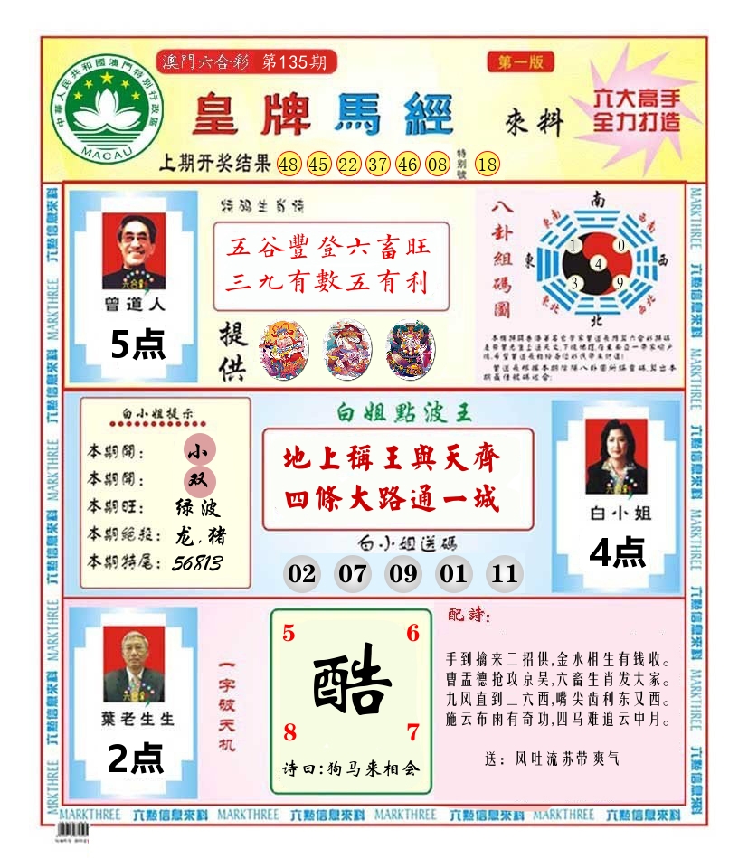 澳门皇牌马经 第135期