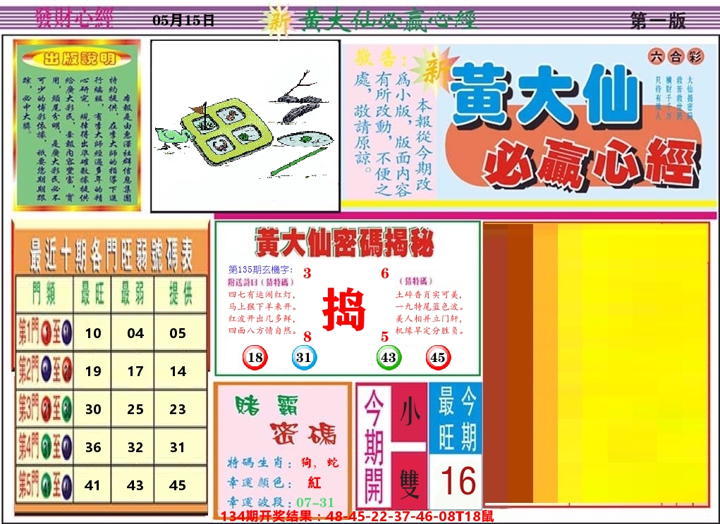 黄大仙必赢心经 第135期
