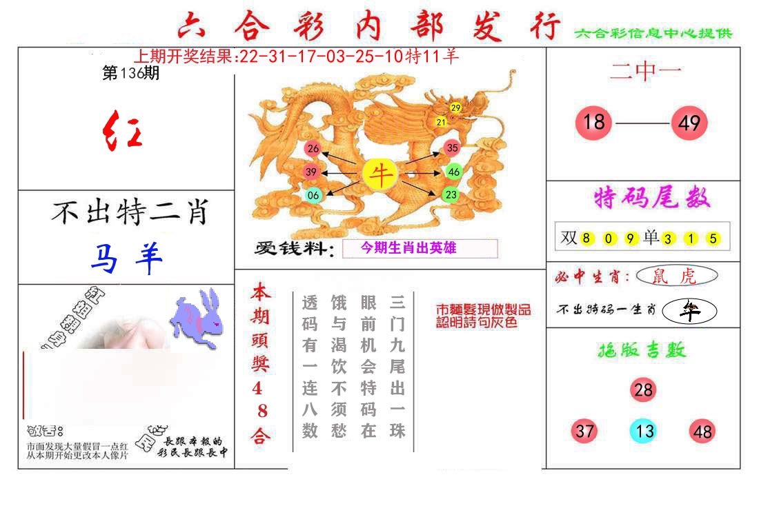 六合彩内部发行 第136期