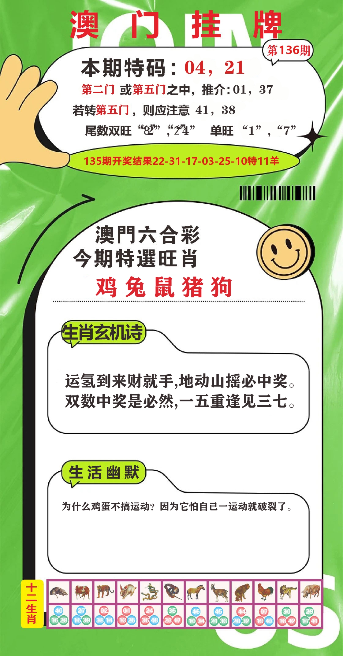 澳门赢天下B 第136期