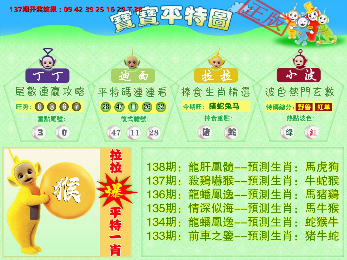 天线宝宝平特图 第138期
