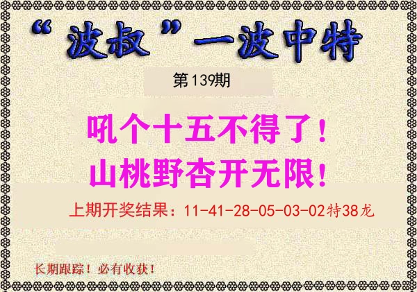 波叔中特 第139期