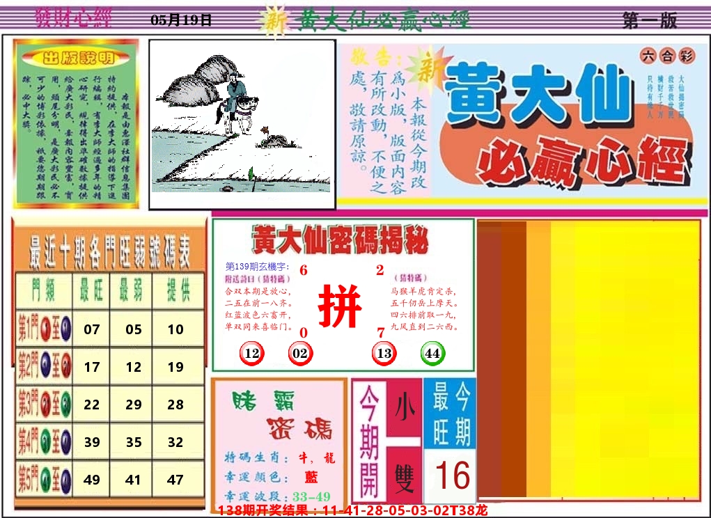 黄大仙必赢心经 第139期