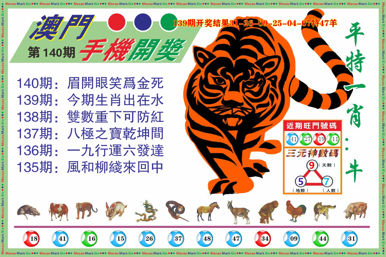 澳门开奖报 第140期