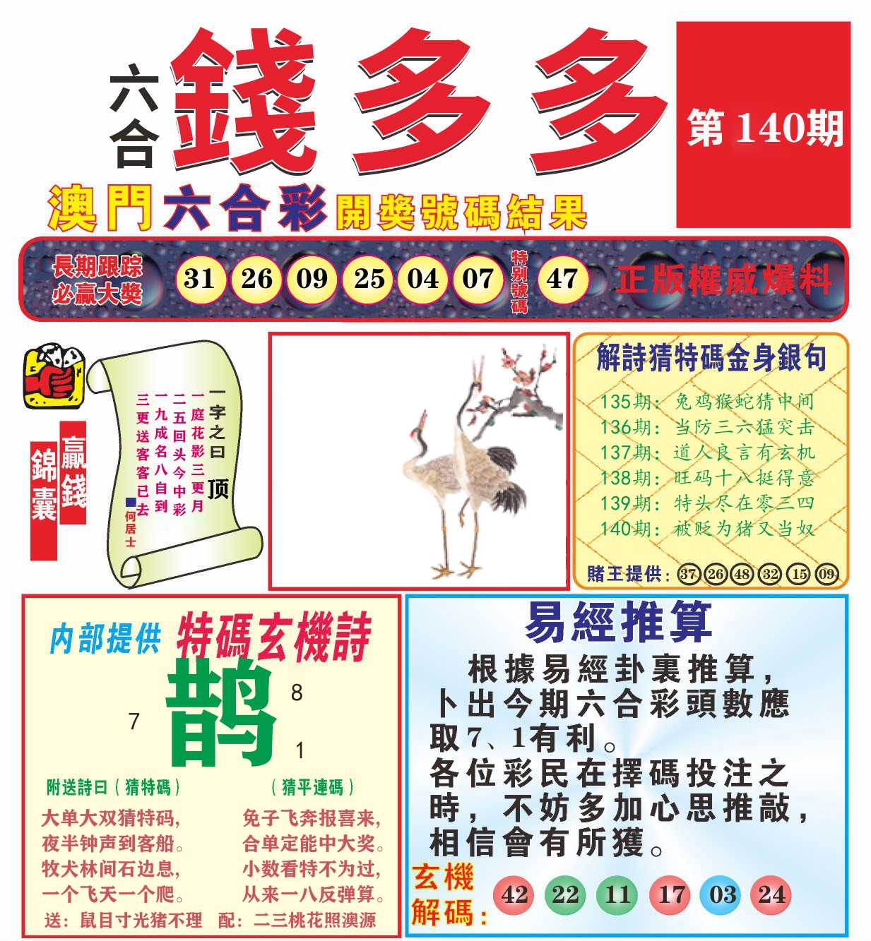 澳门钱多多B 第140期