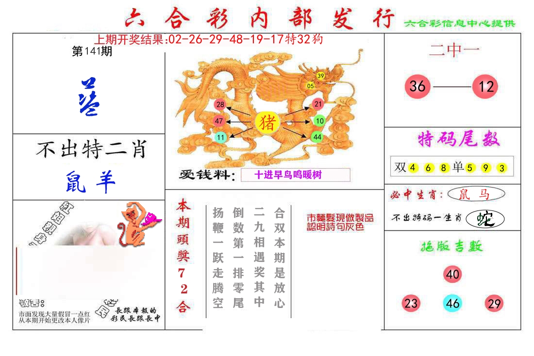 六合彩内部发行 第141期