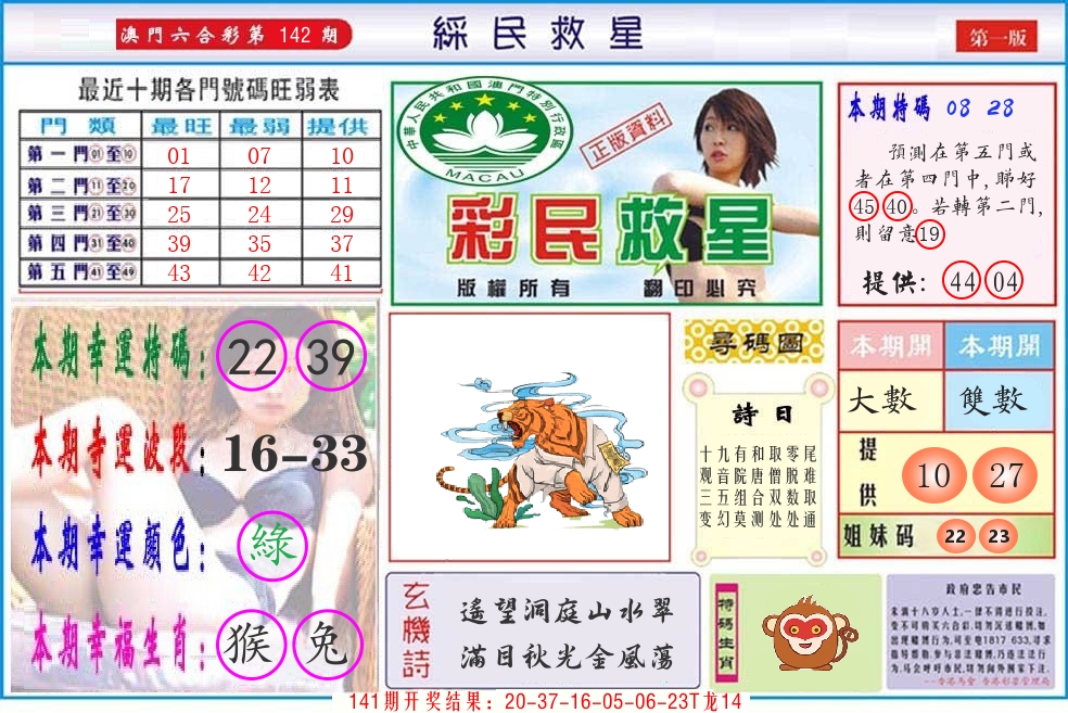 澳门彩民救星 第142期
