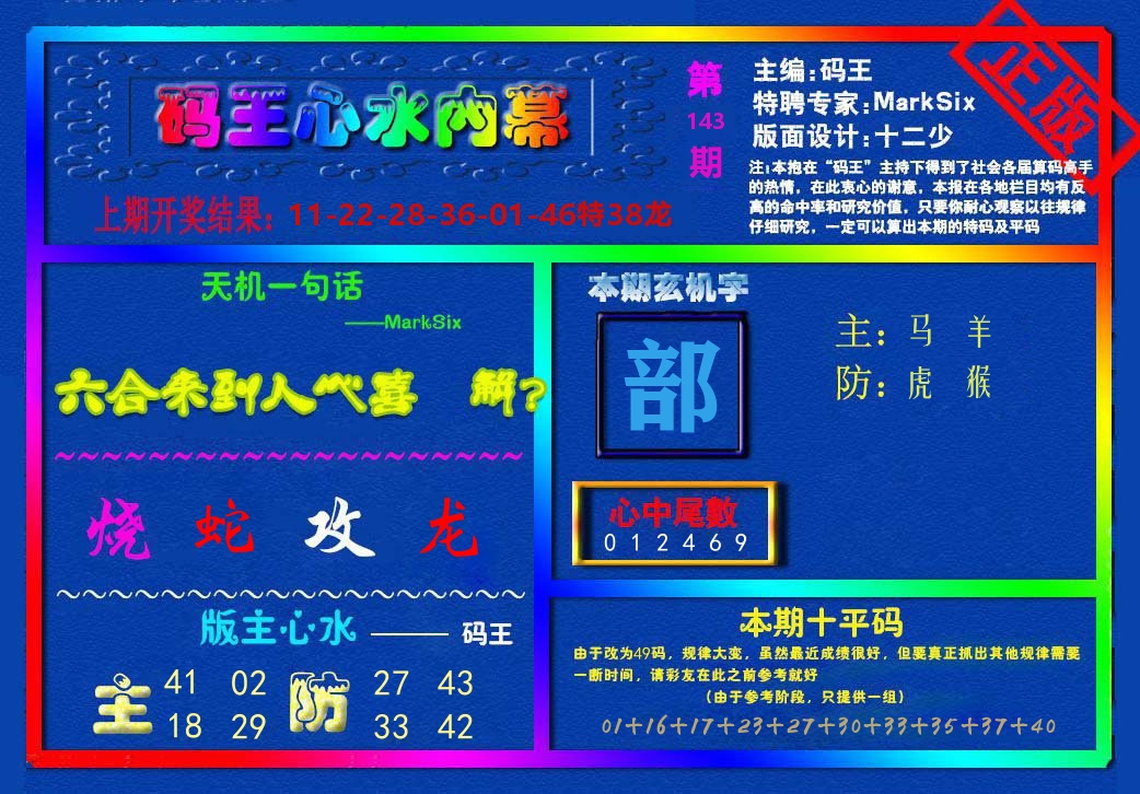 码王心水内幕 第143期