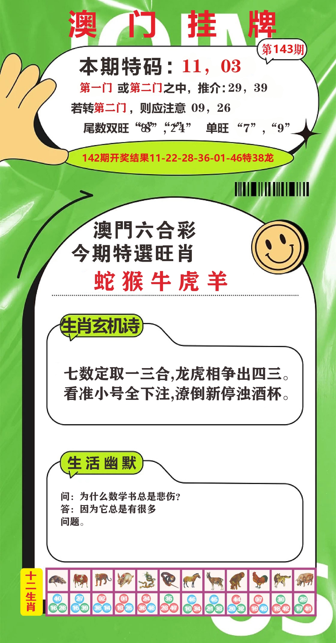 澳门赢天下B 第143期
