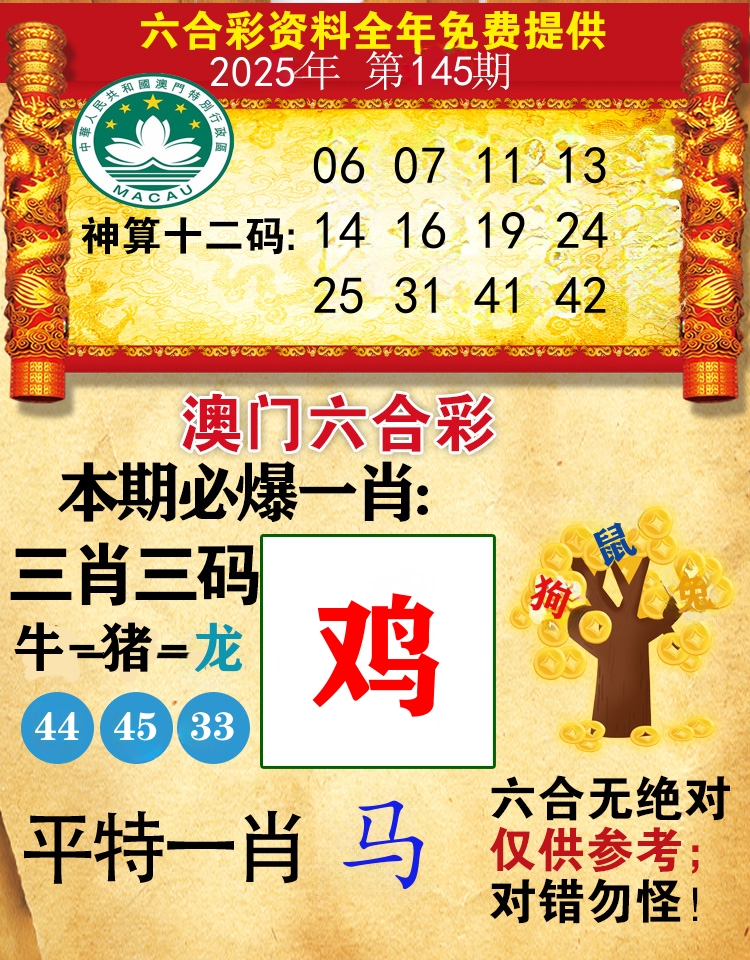 澳门必爆 第145期