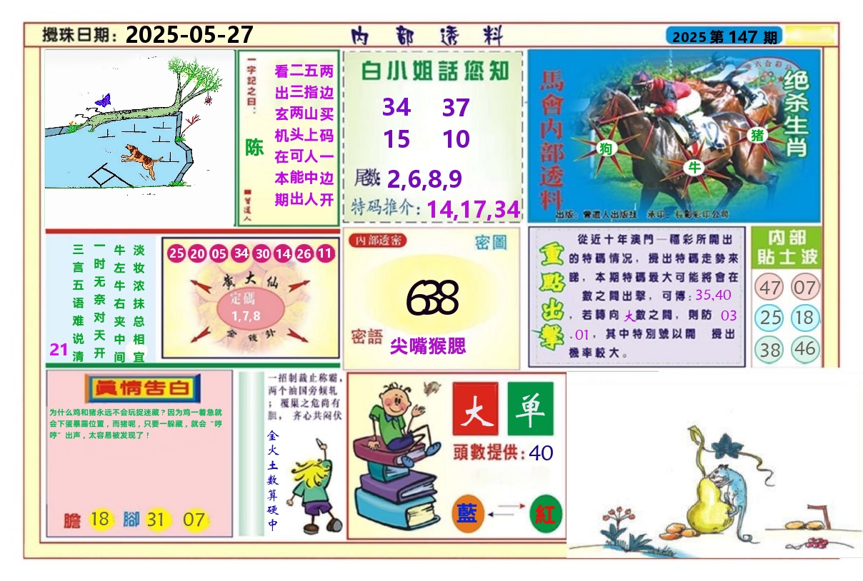 澳门内部透料A 第147期