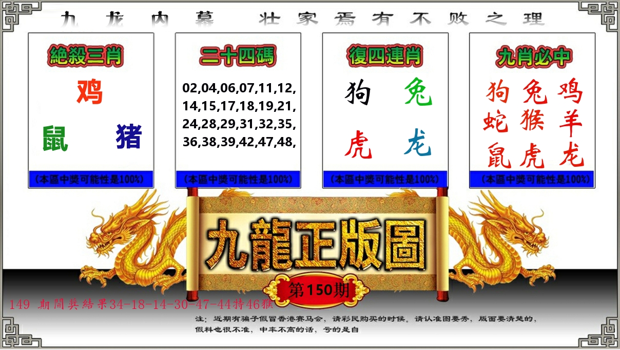 九龙正版图 第150期