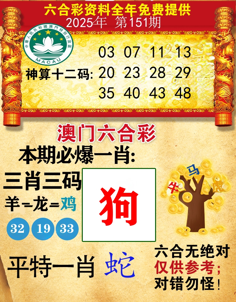 澳门必爆 第151期