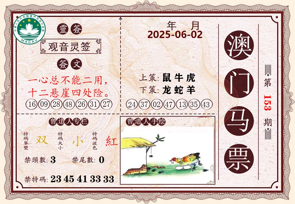 澳门马票 第153期