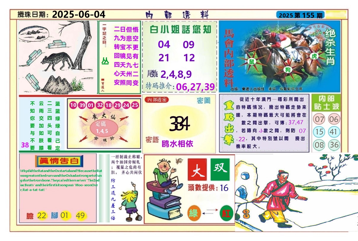 澳门内部透料A 第155期