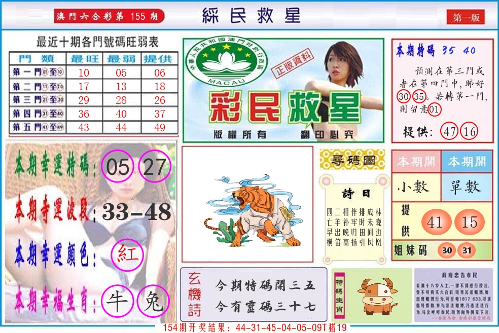澳门彩民救星 第155期