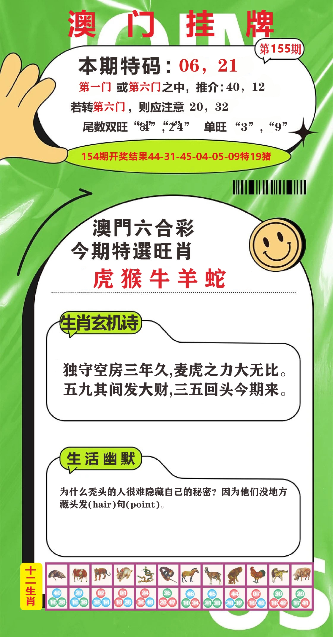 澳门赢天下B 第155期