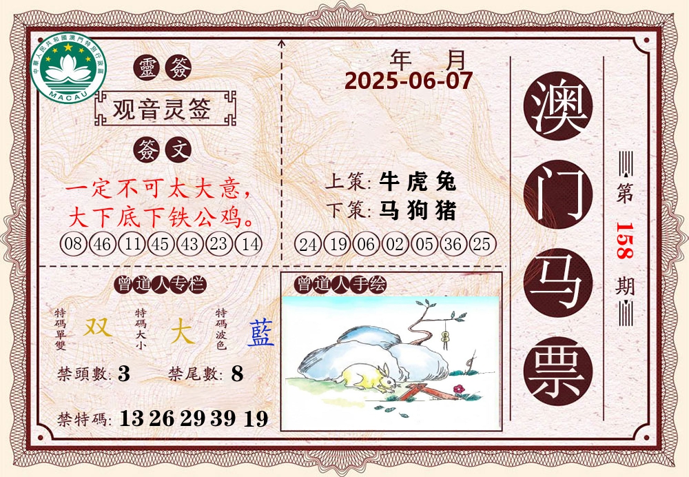 澳门马票 第158期