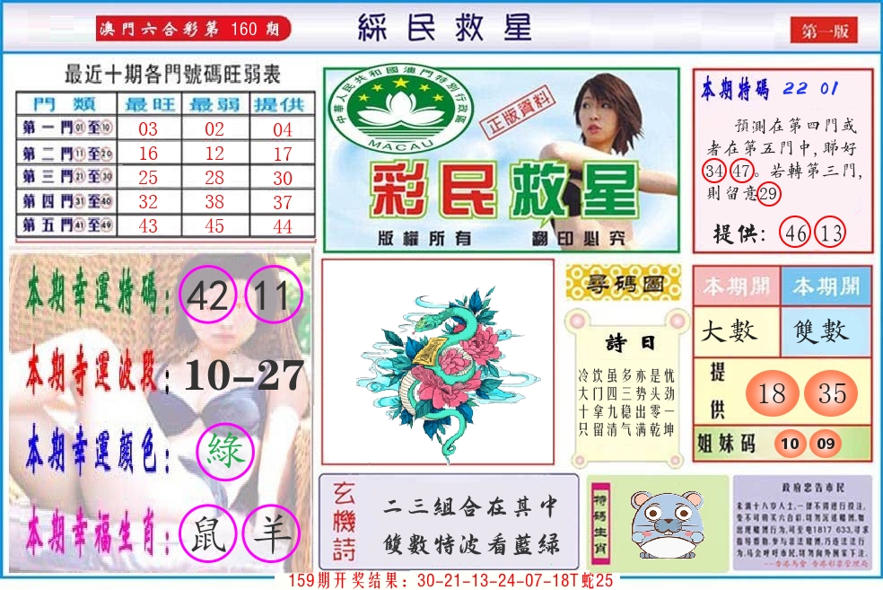 澳门彩民救星 第160期