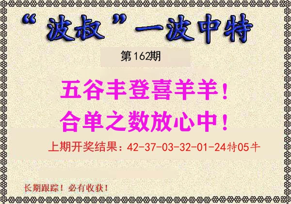 波叔中特 第162期