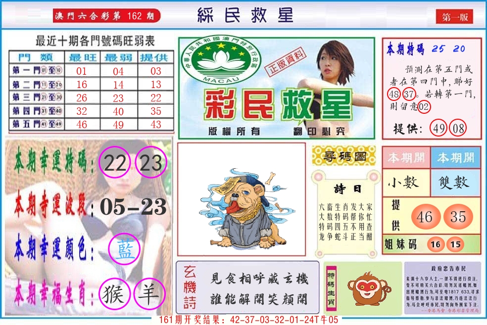 澳门彩民救星 第162期